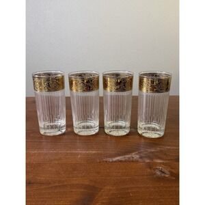 4 Vintage MCM Culver Tyrol Highball 5.5" Glasses w/ 22k Gold Rim Bar Ware Retro
